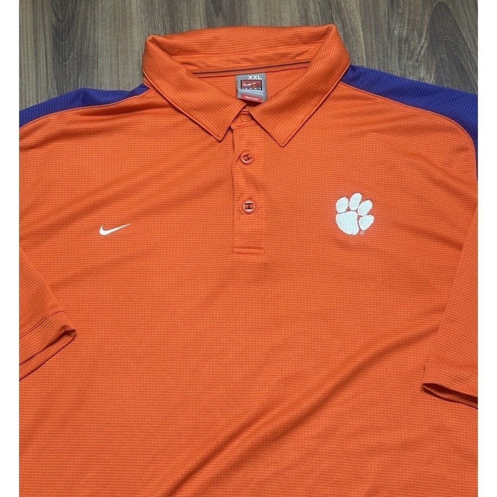 Vintage Nike Team Fit Dry Clemson Tigers Golf Polo Shirt Orange Men's Size 2XL